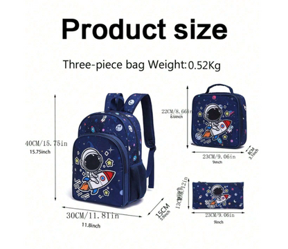 Set da 3 pezzi di zaini a tema astronauta con borsa pranzo